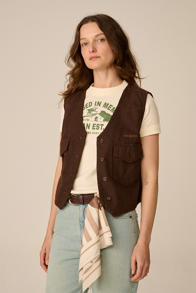 Washed Brown Twill Vest - hover