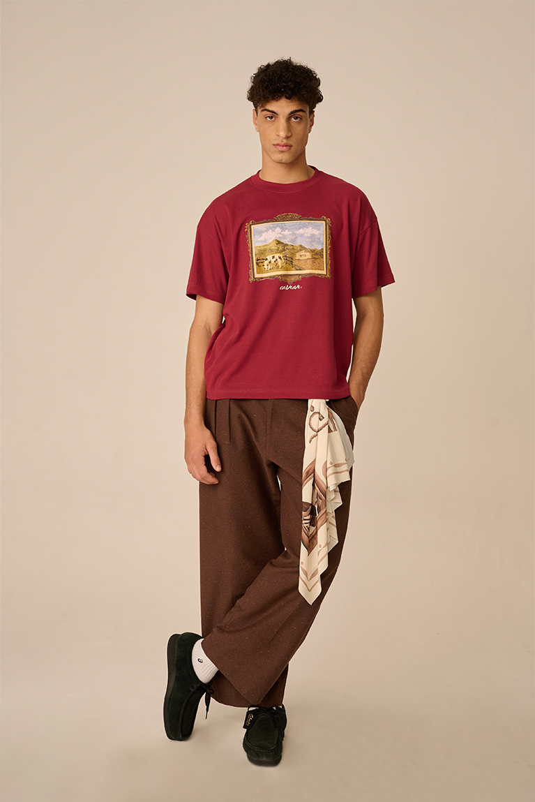 Ranch Painting Boxy Heavy T-shirt - Burgundy - hover