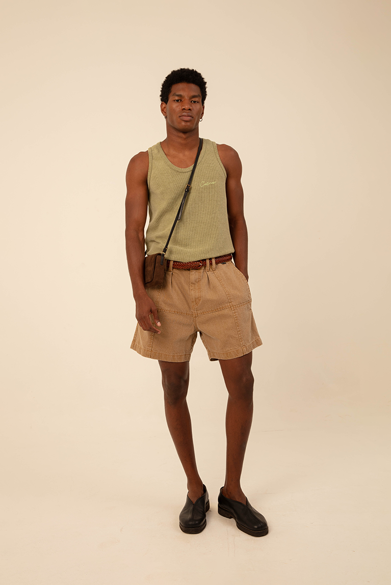 Beige Checkerboard Shorts - hover