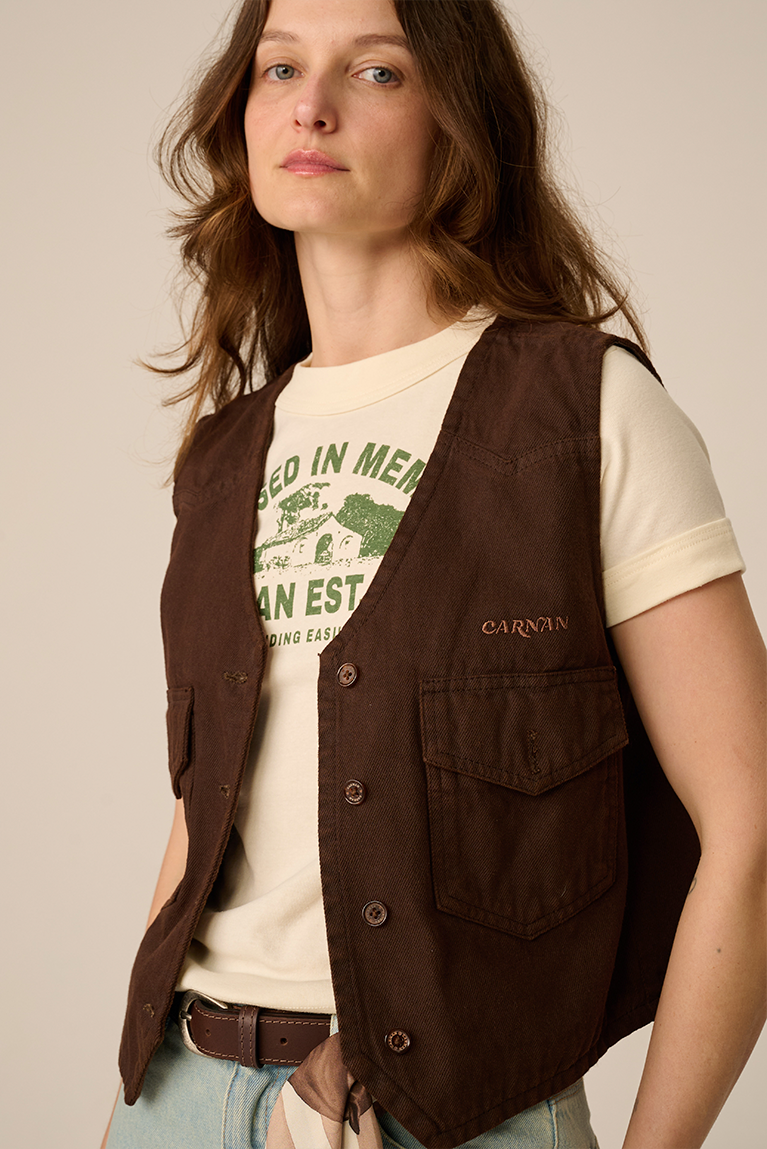 Washed Brown Twill Vest