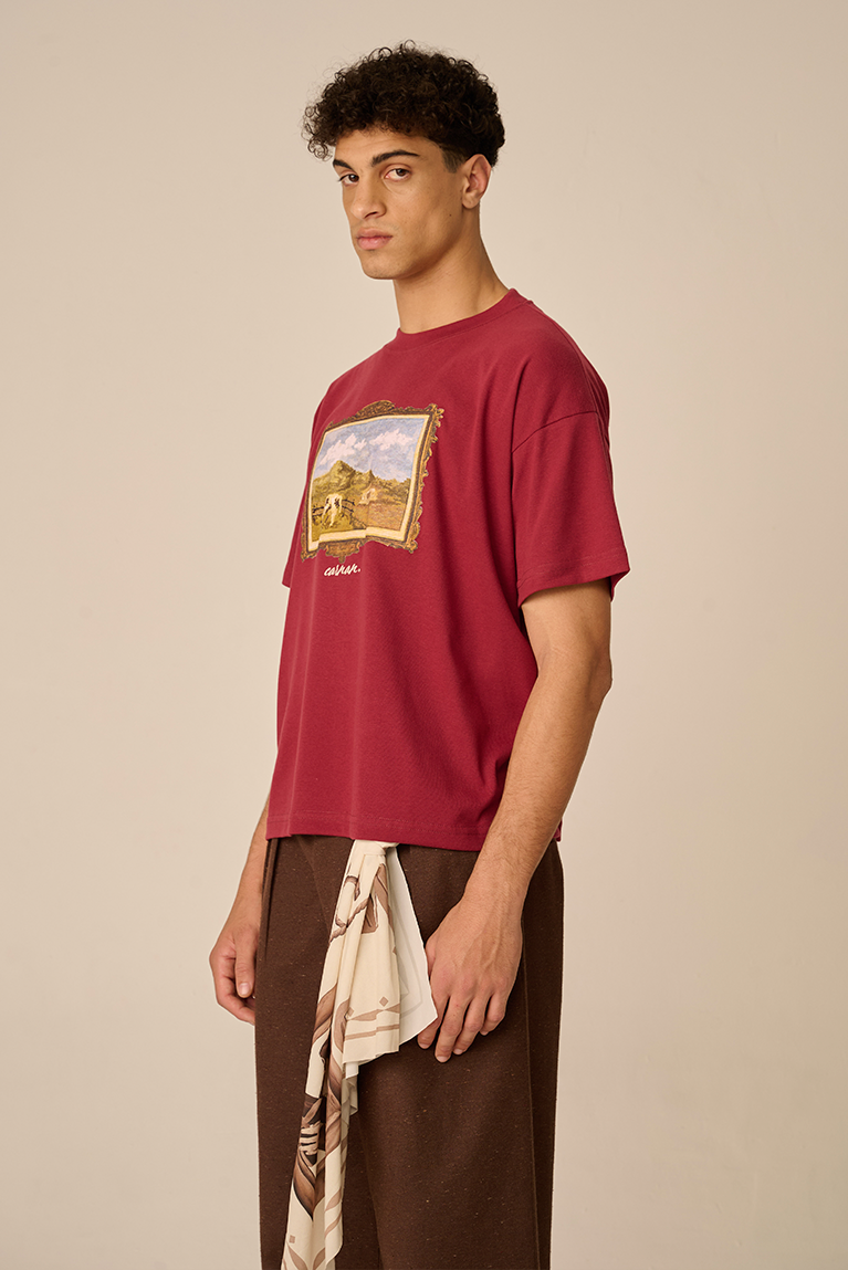 Ranch Painting Boxy Heavy T-shirt - Burgundy
