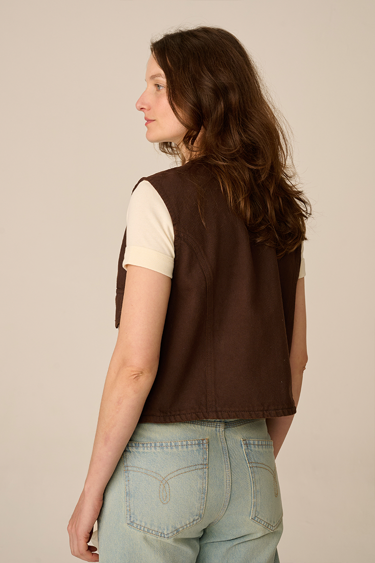 Washed Brown Twill Vest
