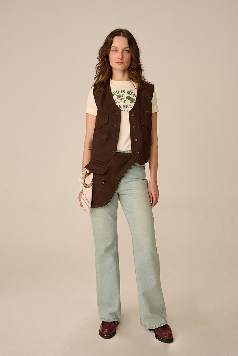 Washed Brown Twill Vest