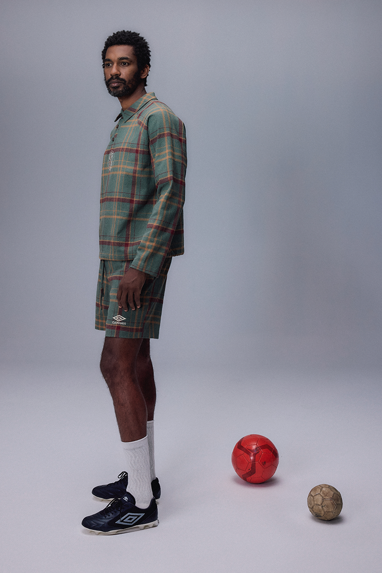 Carnan x Umbro Green Plaid Polo