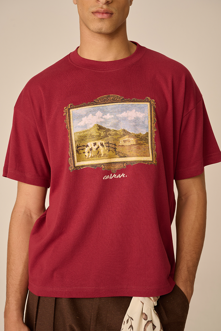 Ranch Painting Boxy Heavy T-shirt - Burgundy