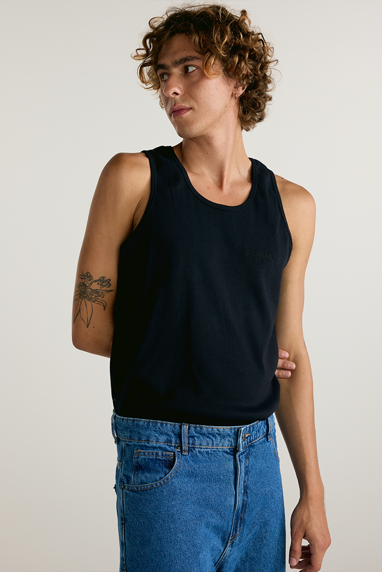 Standard Ribbed Tank Top - Black