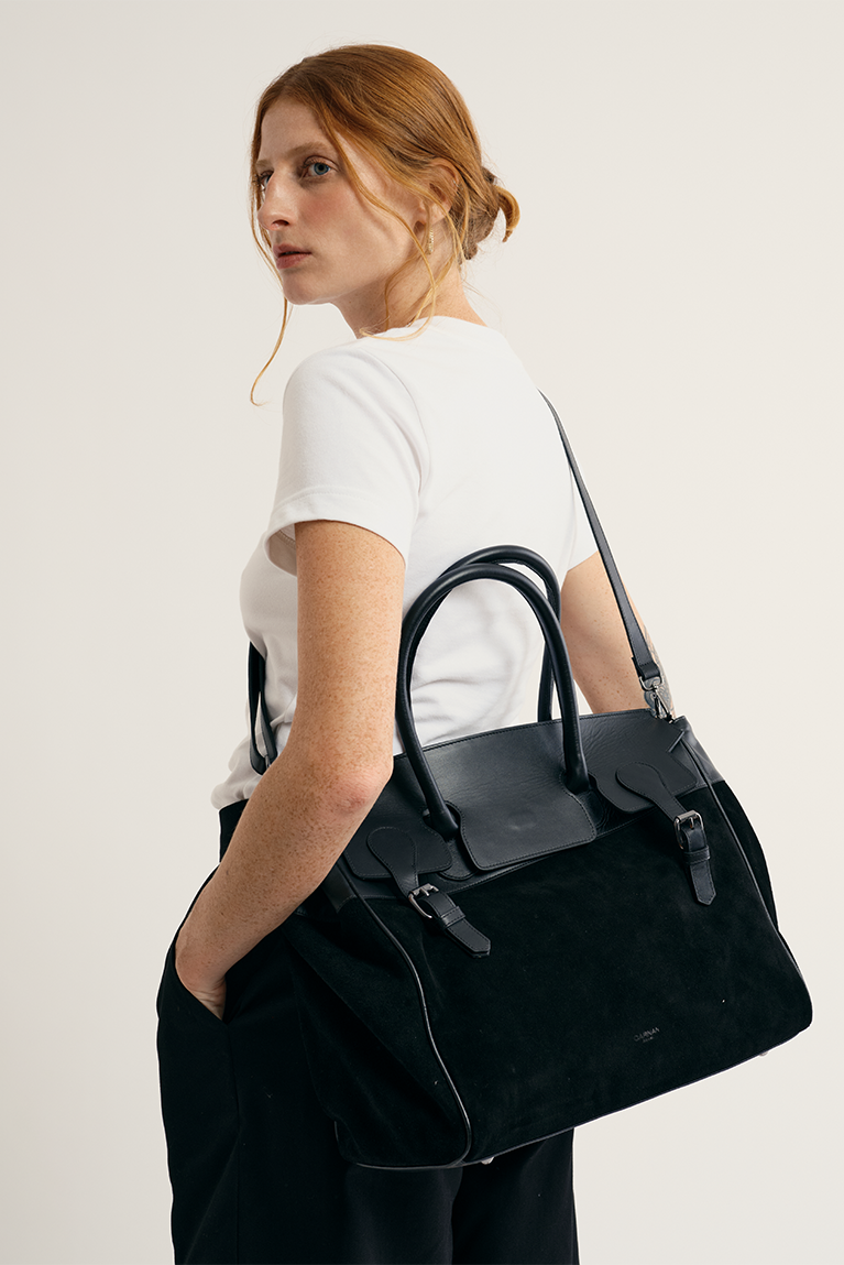 Suede Buckle Bag - Black