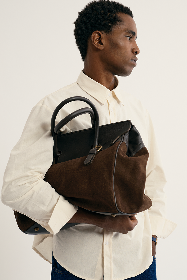 Suede Buckle Bag - Brown