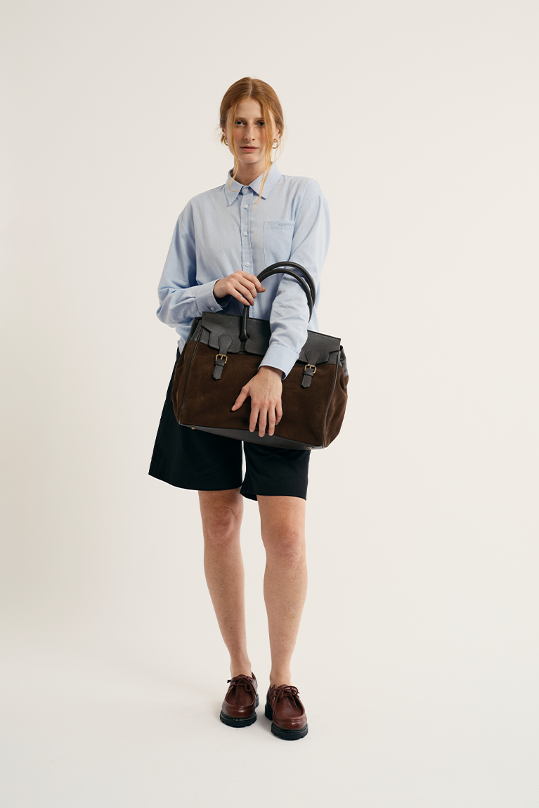 Suede Buckle Bag - Brown