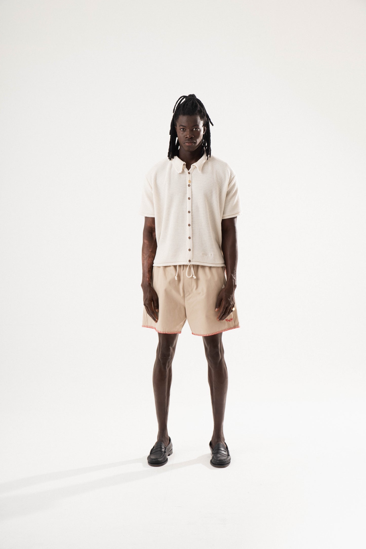 Embroided Beige Shorts