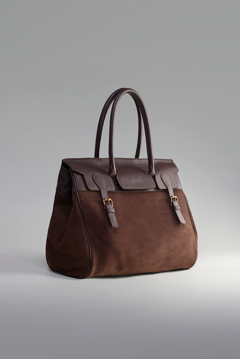 Suede Buckle Bag - Brown