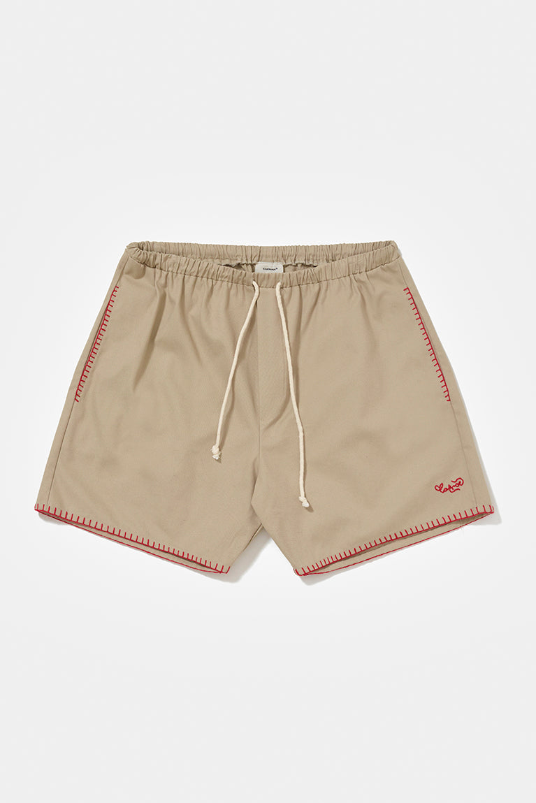 Embroidered Beige Shorts