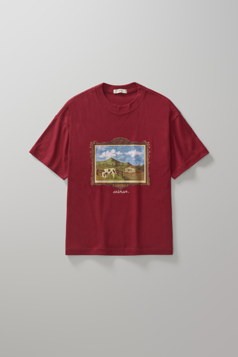 Ranch Painting Boxy Heavy T-shirt - Burgundy